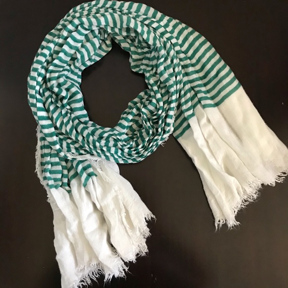 GAP Accessories - GAP Green and White Stripe Fringe Hem Wrap Scarf